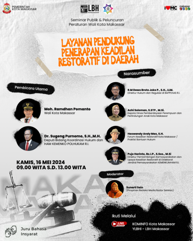 
Pemkot Makassar Akan Adakan Seminar dan Peluncuran Peraturan Walikota Tentang Layanan Pendukung Penerapan Keadilan Restoratif