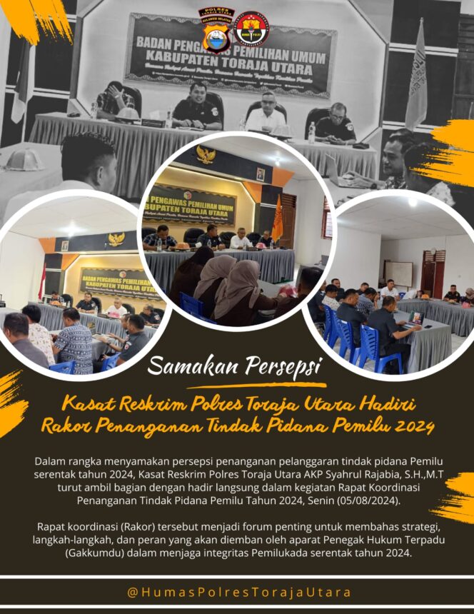 
Samakan Persepsi, Kasat Reskrim Polres Toraja Utara Ikuti Rakor Penanganan Tindak Pidana Pemilu 2024