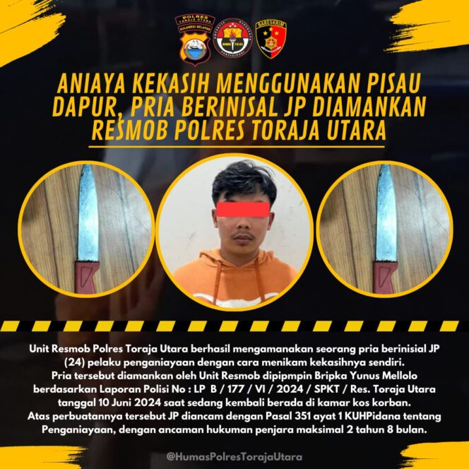 
Pria Berinisal JP Diamankan Resmob Polres Toraja Utara Gegara Aniaya Kekasihnya